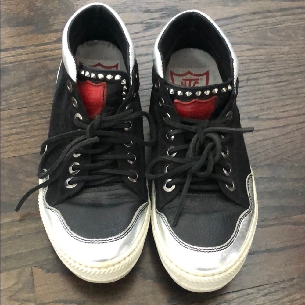 HTC Black Leather and Suede High Top Sneaker